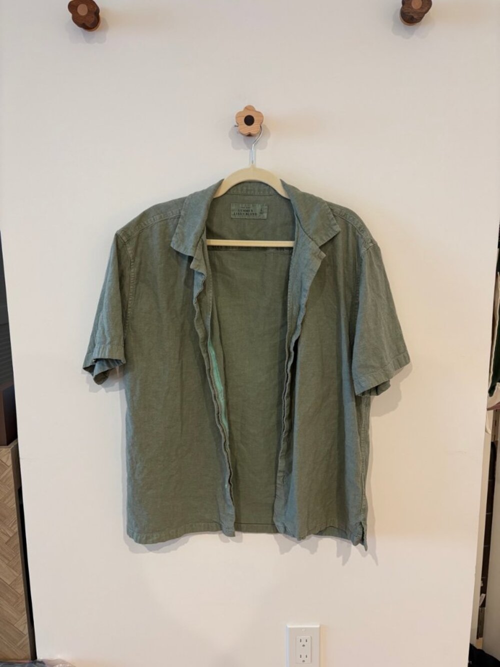 Abercrombie & Fitch Summer Linen-Blend Camp Shirt Sage L